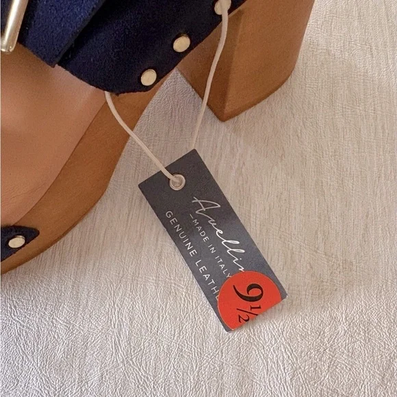 NEW Avelinni Italian navy suede double strap block heel slide sandals - Picture 4 of 7